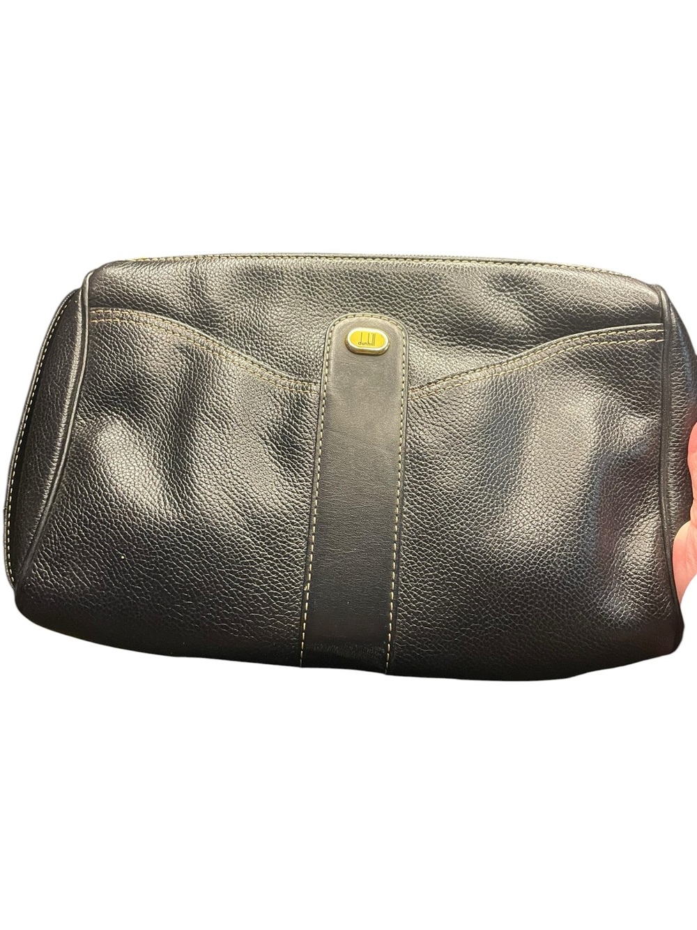 Vintage Dunhill Black Pebbled Leather Clutch Zip Pouch Second Bag